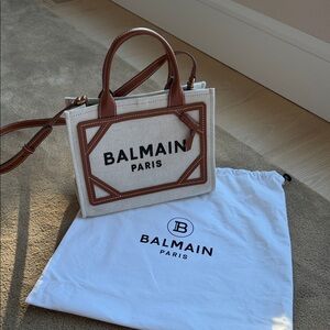 Balmain Beige Canvas bag  with Brown Leather Trim